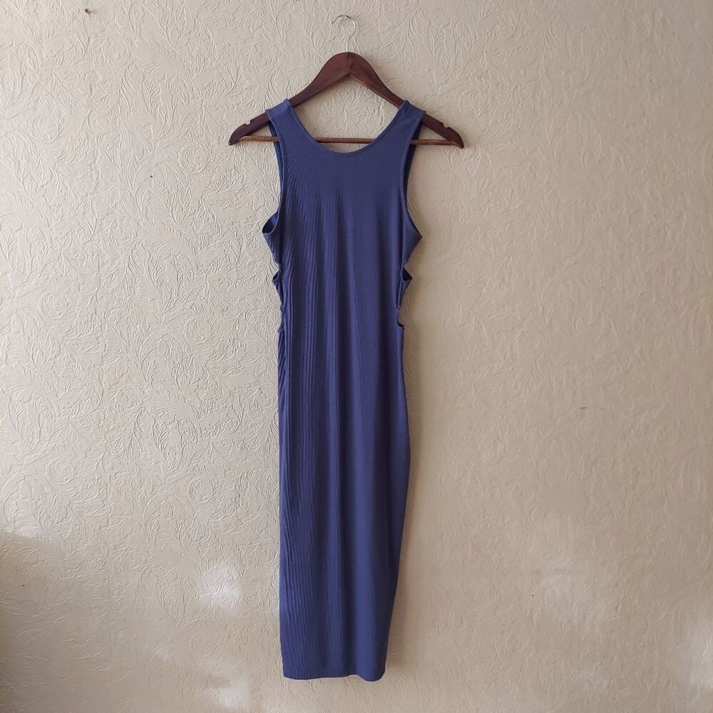 Topshop Midi Dress Blue Grey Ribbed Bodycon Cutout Sleeveless Tank Stretch NEW 4